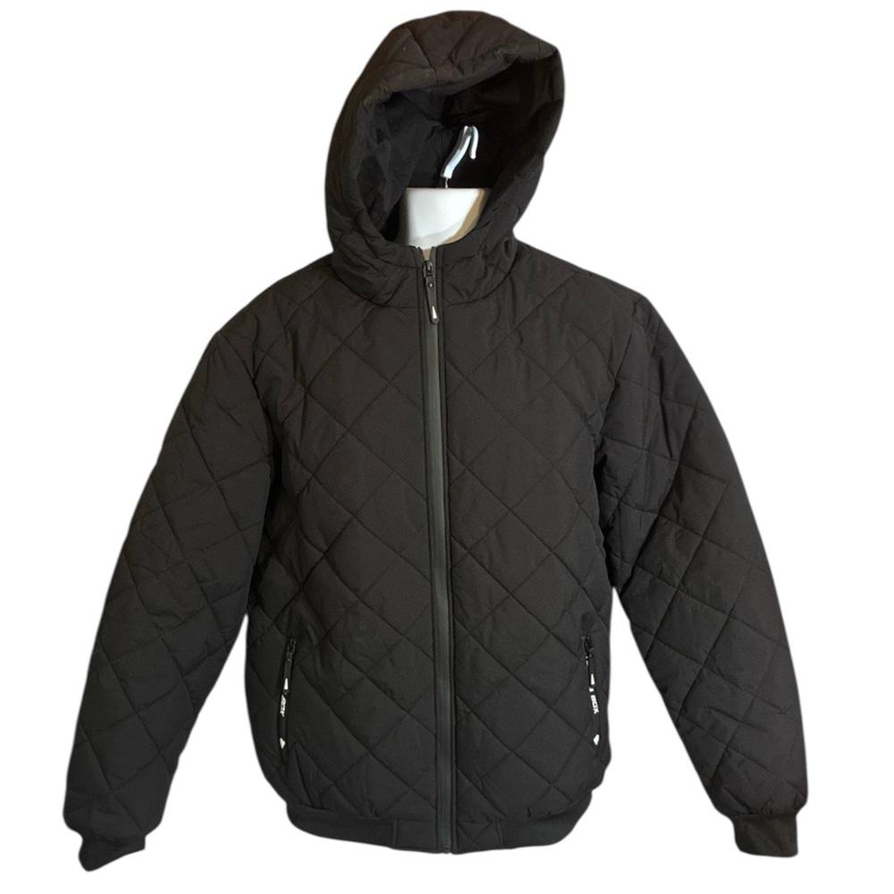 Mens Puffer Coat Jacket Size XLarge Fits Like Large Hooded Full Zip Lined Winter